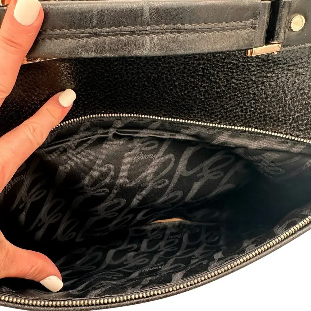 Brioni Men's Black Grained Leather Locked Combo Briefcase